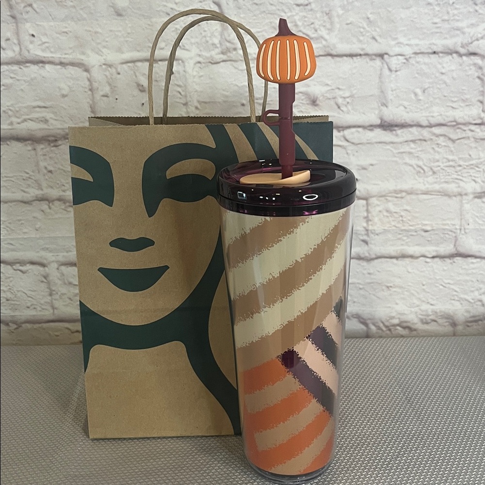Starbucks Striped Tumbler with Pumpkin Lid